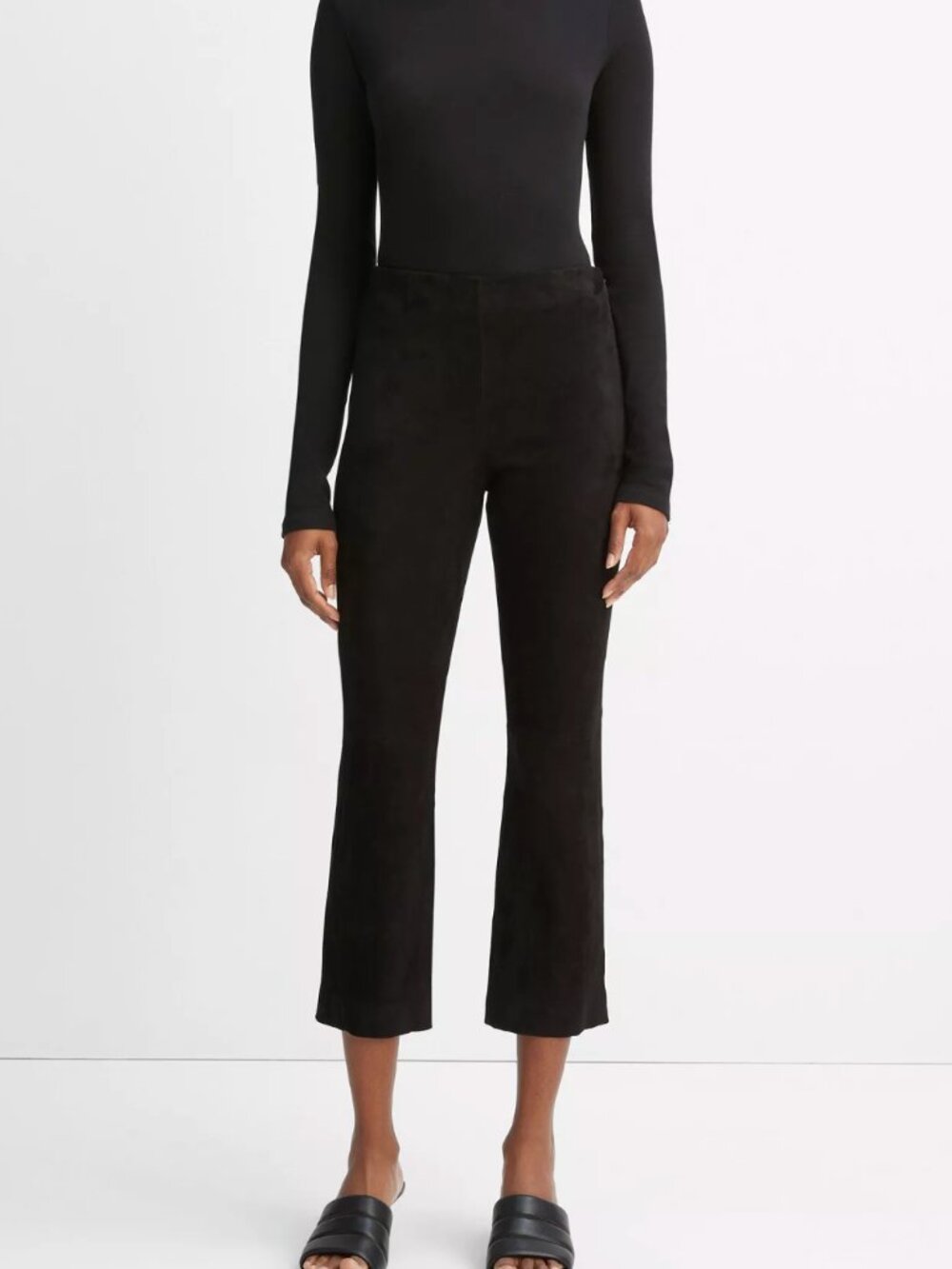 Vince Stretch Suede Cropped Pants in Dark Brown